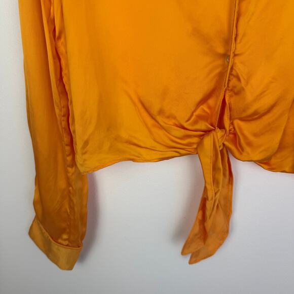 NWT Aritzia Womens Long Sleeve Button-Up Tie-Front Tuscan Sun Orange Top Small - Picture 5 of 14